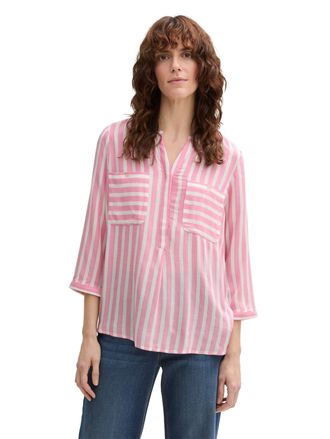 Tom Tailor Klassische Bluse TOM TAILOR, Damen, Gr. 34, rosa (bright rose vertical stripe), Obermaterial: 100% Viskose, gestreift, regular fit Po-bedeckend, Rundh