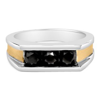 House of Brilliance Mens 14K Yellow Gold Plated Sterling Silver 1-1/2 Cttw Black Diamond Channel Set Band Ring