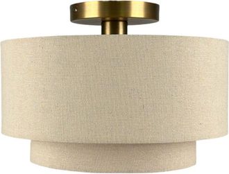 Relaxdays Relaxdays ceiling light, linen & metal, HxD: 24 x 35 cm, E27, ceiling lamp for living room, bedroom, beige/bronze