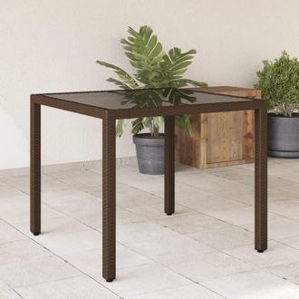vidaXL Vidaxl - Mesa De Jard&iacute;n Superficie De Vidrio Rat&aacute;n Pe Marr&oacute;n 90x90x75 Cm