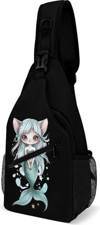 Generic Cute Mermaid Cat Unisex Shoulder Bags Casual Crossbody Chest Bag Sling Backpack for Hiking Cycling Travel