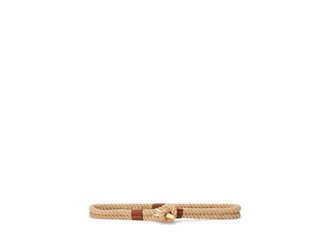 Lauren Ralph Lauren Leather-Trim Rope Toggle Skinny Womens Belt Womens Belts Natural/Lauren Tan : LG (37 Waist), Brass/Cotton/Leather