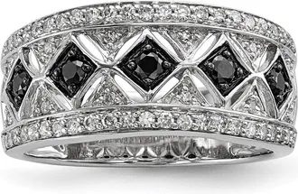 Diamond2Deal Sterling Silver Black and White Diamond Engagement Ring