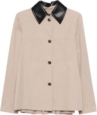 Sportmax Overshirt met plooien - Dames - Zomerjassen - Beige - 2XS - Katoen - Jassen
