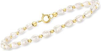 RS Pure by Ross-Simons 3-4mm Cultured Baroque Pearl and 14kt Yellow Gold Bead Bracelet