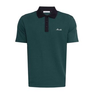 Moncler Polo Shirts, male, Green, Size: S Polo Shirt with Embroidered Logo