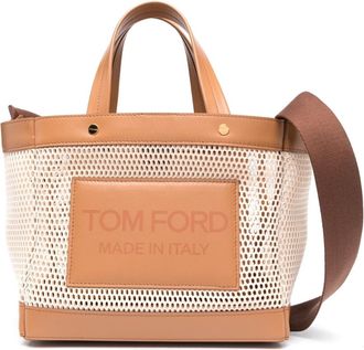 Tom Ford mesh-panelled shopping bag - women - Polyester/Calf Leather/Brass - One Size - Neutrals