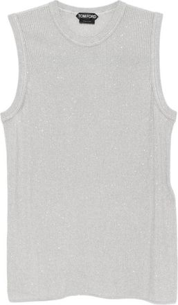 Tom Ford Micro Pailletten Versierde Rib Tanktop met Relaxte Pasvorm - Dames - Tops zonder mouwen - Grijs - M - Pailletten - Tops