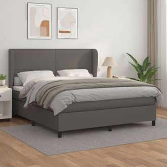 vidaXL Cama Box Spring Con Colch&oacute;n Cuero Sint&eacute;tico Gris 160x200 Cm Vidaxl