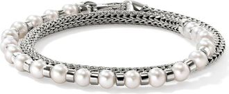 John Hardy JH Essential Pearl Wrap Bracelet, Sterling Silver in Silver/pearl at Nordstrom, Size Medium