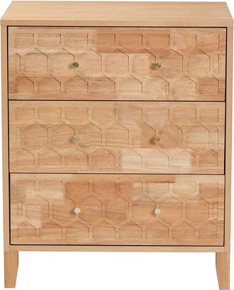 Baxton Studio Hosea Japandi Carved Honeycomb Natural 3-Drawer Chest