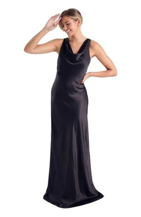 Six Stories Cowl Front Satin Bridesmaid Dress in Black at Nordstrom, Size 12