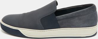 Lanvin Navy Blue Leather And Suede Slip On Sneakers