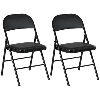 HOMCOM 2 Pack Padded Folding Chairs With Cushioned Seat And Metal Frame White - Black | TJ Hughes