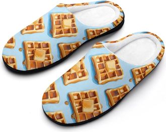 Generic Waffles with Butter Fashion Cotton Slippers for Women Memory Foam House Slippers Non-Slip House Bedroom Shoes