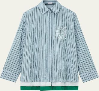 Loewe Striped Crinkled Cotton Button-Down Shirt