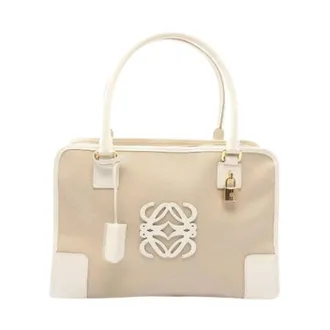 Loewe Pre-owned Handbags, female, Beige, Size: ONE SIZE Pre-owned Amazona 36 Canvas Leather Handbag