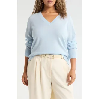 Nordstrom V-Neck Cashmere Sweater in Blue Subdued at Nordstrom, Size 1X