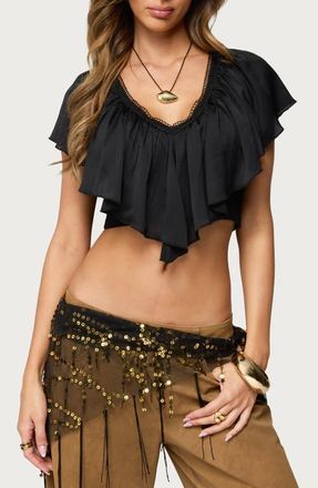 Edikted Deena Ruffle Crop Top in Black at Nordstrom, Size X-Small