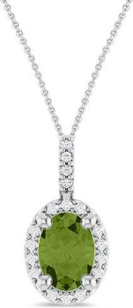 Allurez Oval Lab Peridot & Diamond Halo Pendant Necklace 14K in 0.95Ct/white Gold at Nordstrom, Size 18