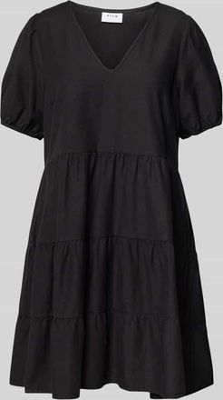 Vila Tailliertes Minikleid aus Viskose-Mix mit Leinen-Anteil Modell PRISILLA in Black, Gr&ouml;&szlig;e 34