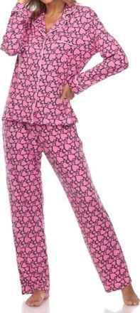 White Mark Womens Long Sleeve Heart Print Pajama Set In Pink
