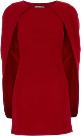 Alberta Ferretti Red Round Neck Crape Mini Dress