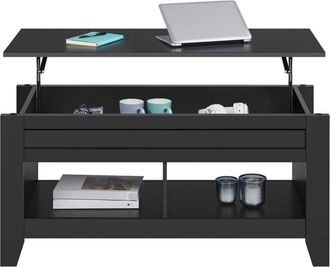 Yaheetech Mesa Centro Elevable Mesa de Café para Salón con Revistero Mueble Salon Comedor de Madera mdf 104.5 x 49.5 x (49-61.5) cm Negro - Yaheetech