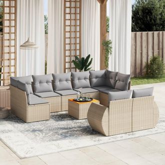 vidaXL Juego De Sof&aacute;s Jard&iacute;n Con Cojines Beige 10 Pzas Rat&aacute;n Sint&eacute;tico Vidaxl