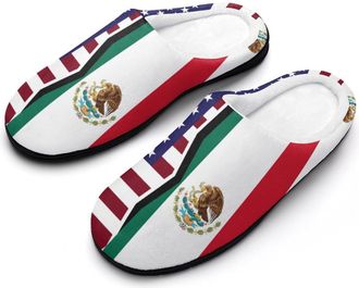 Generic US & Mexico Flag Funny Mens Cotton Slippers Soft Non-Slip Rubber Sole House Slipper Indoor Outdoor