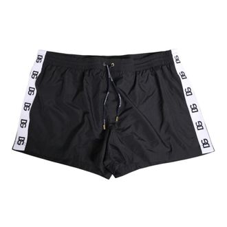Dolce & Gabbana Beachwear, male, Black, 2XL, Black Nylon Logo Tape Swim Shorts
