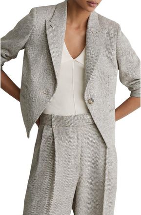 Reiss Ezra Herringbone Cropped Blazer in Neutral at Nordstrom, Size 10