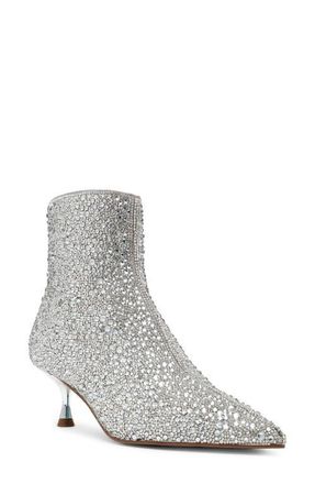 Betsey Johnson Ash Embellished Pointed Toe Kitten Heel Bootie in Silver at Nordstrom, Size 8.5