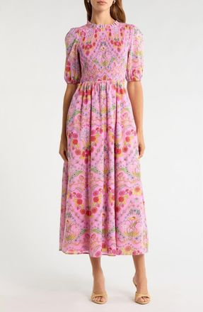 Sugarlips Ramsie Floral Smocked Maxi Dress in Cream-Pink-Multi at Nordstrom, Size X-Large