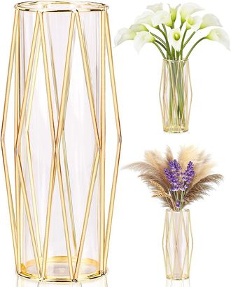 OEM Jarr&oacute;n Dorado Decorativo Para Hierba De La Pampa - Jarr&oacute;n Escandinavo Con Marco De Metal Para Centro De Mesa De Boda O Escritorio, 28 Cm De Alto