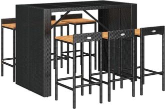 vidaXL Mesa Bar Y Taburetes Jard&iacute;n 7 Pzas Madera Acacia Rat&aacute;n Pe Negro Vidaxl