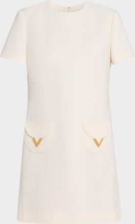 Valentino Garavani V-Logo Pocket Short-Sleeve Crepe Mini Dress