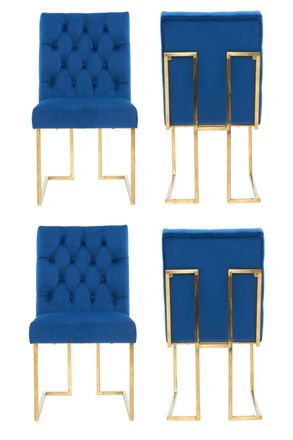 Life Interiors Set of 4 Siena Luxury Tufted Velvet Dining Chairs with Gold Frame in Blue