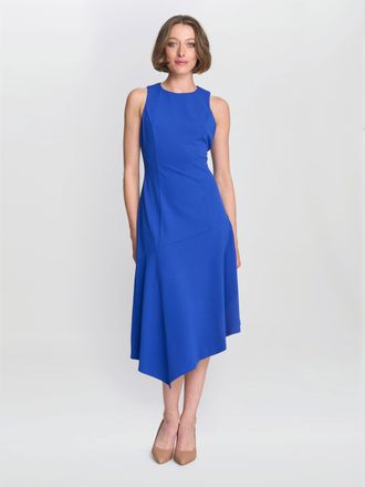 Gina Bacconi Womens Maureen Fit And Flare Crepe Midi Dress - Blue - Size 18 UK