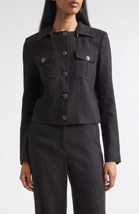 St. John Linen Blend Twill Jacket in Black at Nordstrom, Size 12