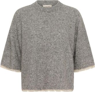 Cream Gebreide kleding - Dames - Ronde hals truien - Grijs - S - Leer - Truien & Vesten