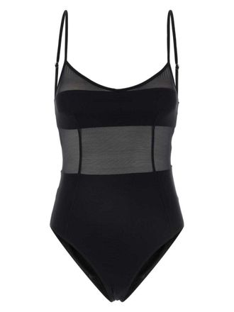 Prada triangle-logo tulle swimsuit - Black