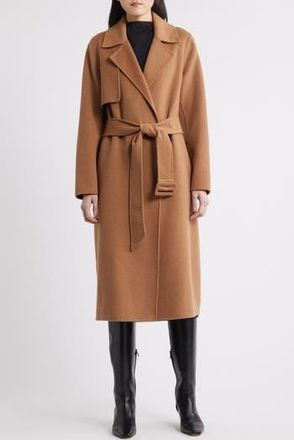 Bcbgmaxazria Houndstooth Double Face Belted Coat in Camel at Nordstrom Rack, Size Small