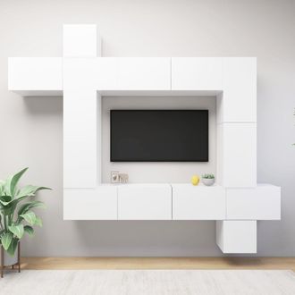vidaXL Set De Mueble Para Tv De 9 Piezas Madera De Ingenier&iacute;a Blanco Vidaxl