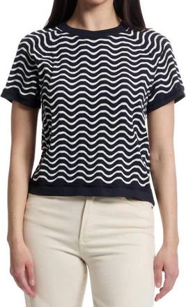Lilla P Wave Stitch Sweater In Navy/white