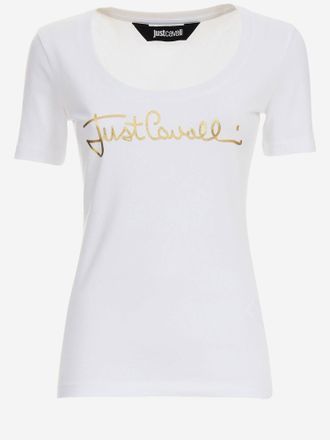 Just Cavalli Stretch-Baumwoll-T-Shirt mit Logo vorne