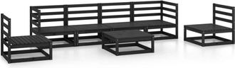 vidaXL 7 Piece Garden Lounge Set Black Solid Pinewood Vidaxl