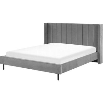 Beliani Beliani - Cama Con Somier De Terciopelo Gris 180 X 200 Cm Listones Moderno Villette
