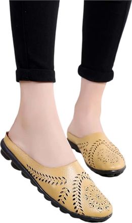 Generic Leather Slip-On Womens Ladies Sandals Mule Clogs Slippers Shoes Womens Walking Mules Wide Fit Beach Sandals Nurse Working Shoes Open Back Outdoor Slip