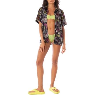 Maaji Neon Palmery Salome Sequin Reversible Relaxed Fit Cover-Up Shirt in Black at Nordstrom Rack, Size Medium